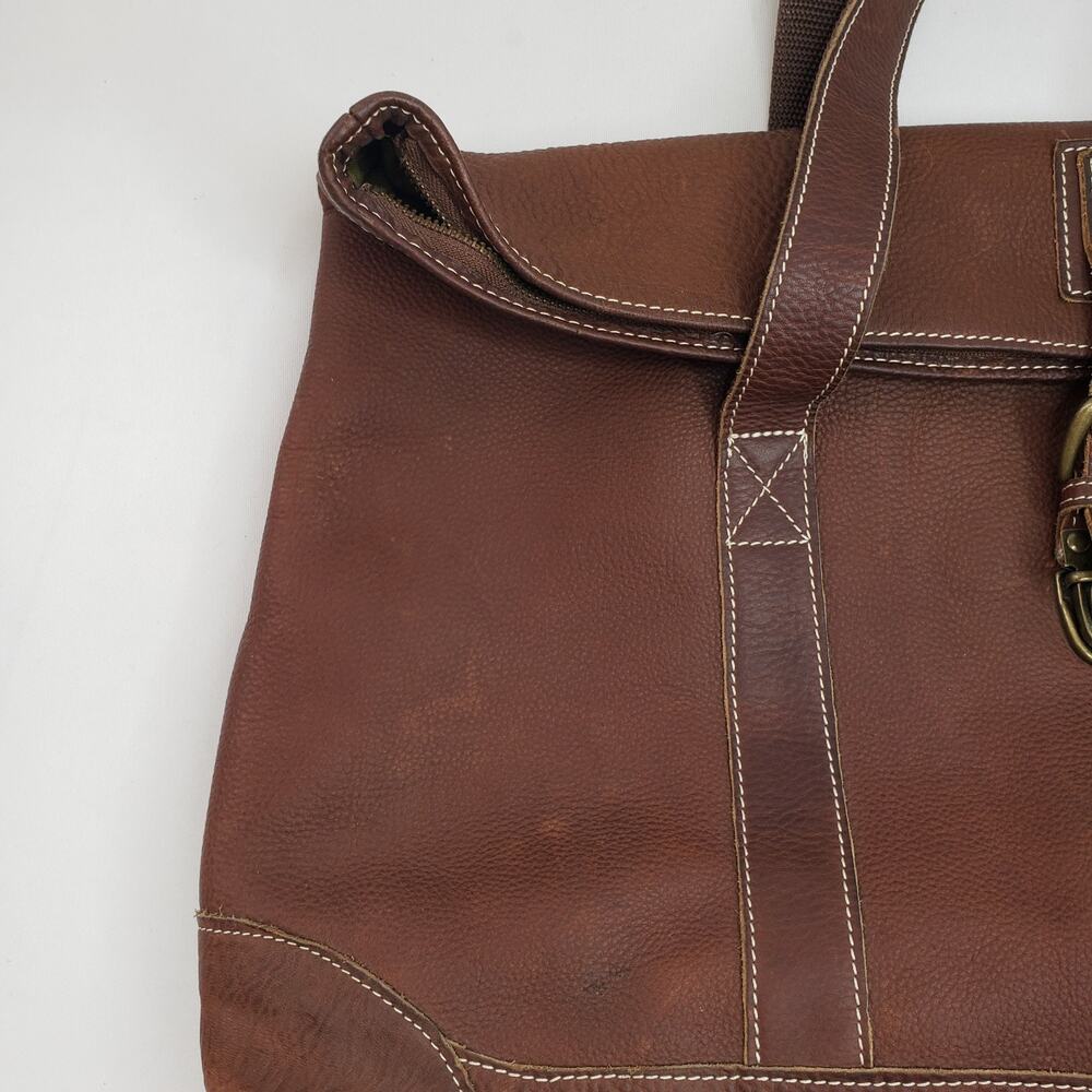 LL Bean BAG Brown Pebbled Leather Large Tote Carry Shopping Boat PREPPY MAINE - Picture 9 of 16